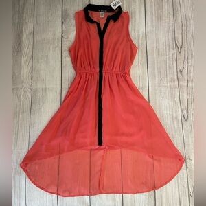 NWT TRIXXI Women’s Sleeveless Dress High Low Button Up Sheer Peach Coral Sz Med